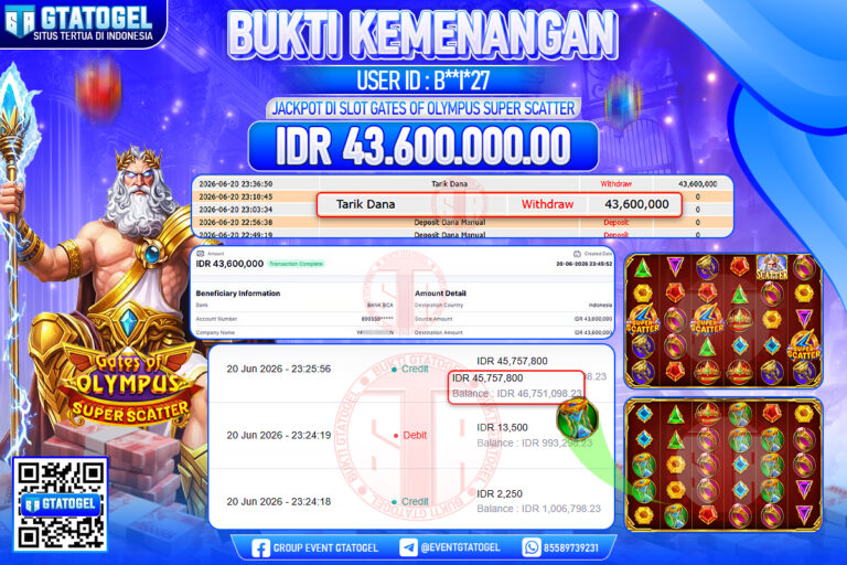 BUKTI WITHDRAW GTATOGEL KEMENANGAN JACKPOT DI SLOT GATES OF OLYMPUS SUPER SCATTER
