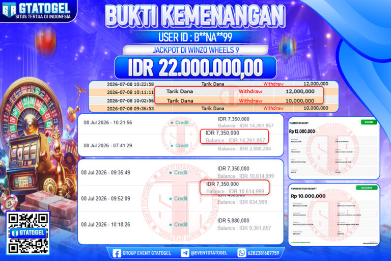 BUKTI WITHDRAW GTATOGEL KEMENANGAN JACKPOT DI SLOT WINZO WHEELS 9