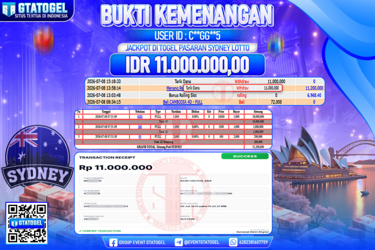 BUKTI WITHDRAW GTATOGEL KEMENANGAN JACKPOT DI TOGEL PASARAN SYDNEY LOTTO