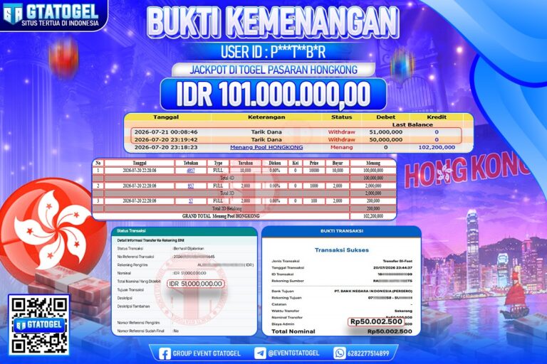 BUKTI WITHDRAW GTATOGEL KEMENANGAN JACKPOT DI TOGEL PASARAN HONGKONG