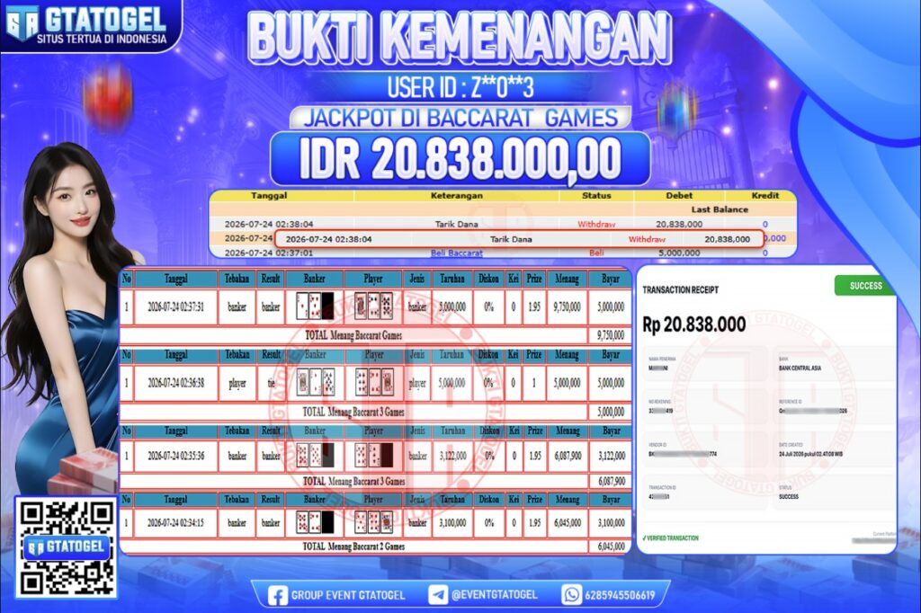 BUKTI WITHDRAW GTATOGEL KEMENANGAN JACKPOT DI BACCARAT GAMES
