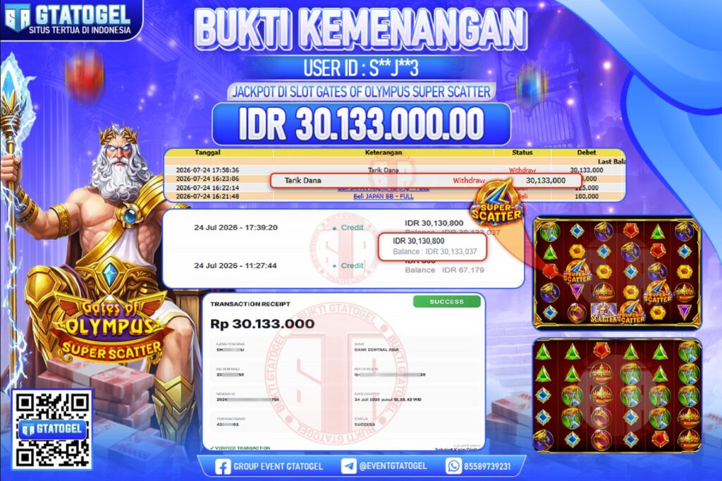 BUKTI WITHDRAW GTATOGEL KEMENANGAN JACKPOT DI SLOT GATE OF OLYMPUS SUPER SCATTER