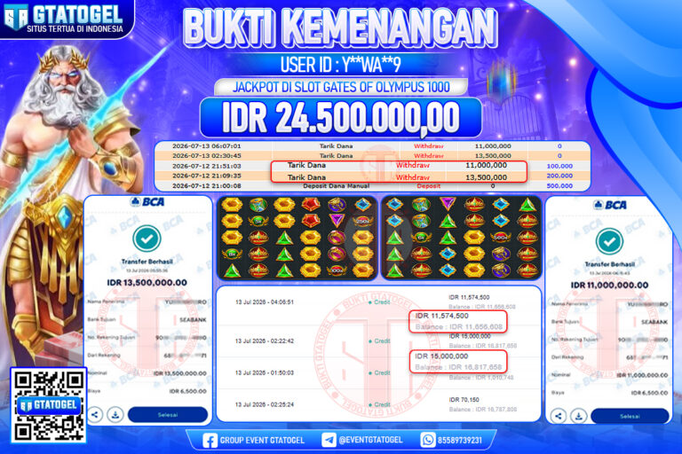 BUKTI WITHDRAW GTATOGEL KEMENANGAN JACKPOT DI SLOT GATES OF OLYMPUS 1000