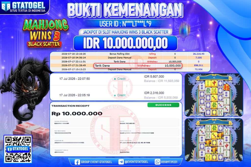 BUKTI WITHDRAW GTATOGEL KEMENANGAN JACKPOT DI SLOT MAHJONG WINS 3 BLACK SCATTER