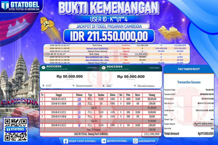BUKTI WITHDRAW GTATOGEL KEMENANGAN JACKPOT DI TOGEL PASARAN CAMBODIA