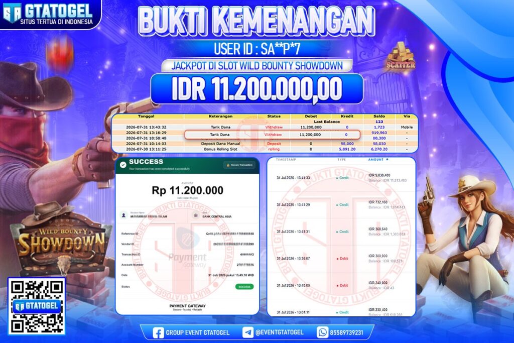 BUKTI WITHDRAW GTATOGEL KEMENANGAN JACKPOT DI SLOT WILD BOUNTY SHOWDOWN