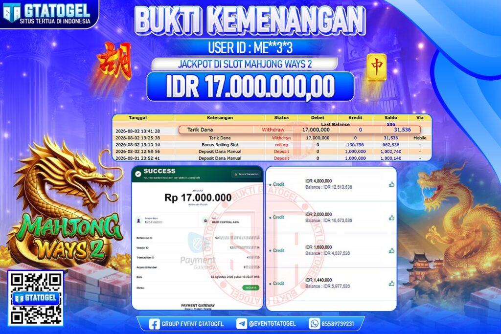 BUKTI WITHDRAW GTATOGEL KEMENANGAN JACKPOT DI SLOT MAHJONG WAYS 2